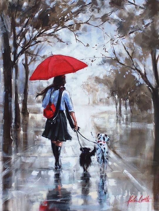 2011 Girl Walking in Rain with Umbrella